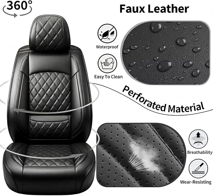 for Subaru Legacy 2008-2026 Car Seat Covers, Full Set, Black | Luxury Full Coverage Leather Seat Protectors, Waterproof Breathable, Non-Slip, Easy to Install, Airbag Compatible, All-Season - Image 7