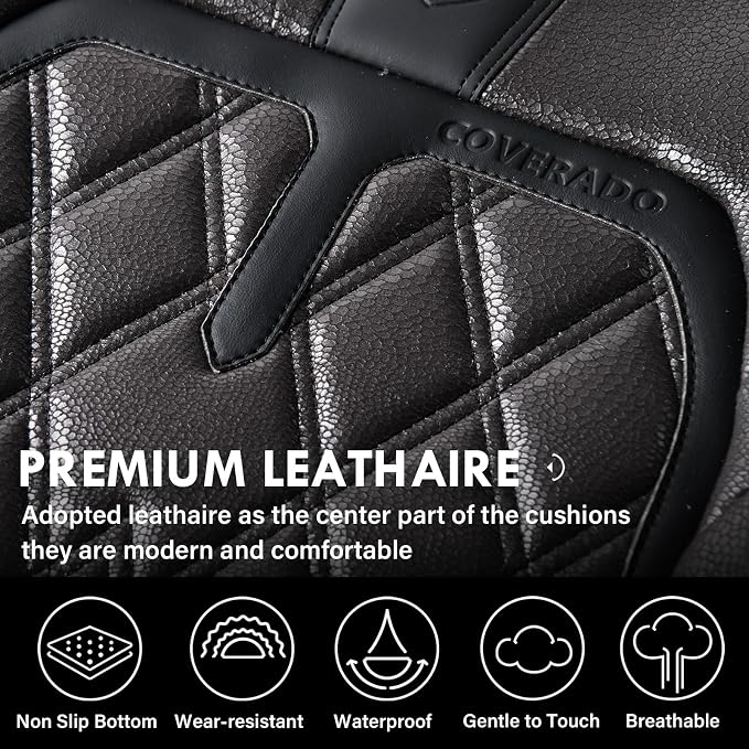Coverado Car Seat Covers Full Set, 5 Seats Covers for Cars, Car Seat Covers Front Seats Back Seat Covers, Car Seat Protector Luxury Leathaire Waterproof Seat Cushions Universal Fit Most Cars Black - Image 5