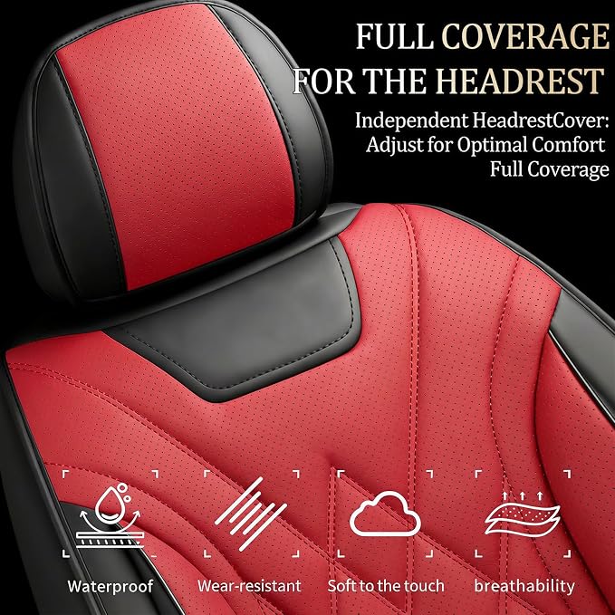 for Subaru Forester 2009-2026 Car Seat Covers, Full Set, Red | Luxury Full Coverage Leather Seat Protectors, Waterproof Breathable, Non-Slip, Easy to Install, Airbag Compatible, All-Season - Image 3