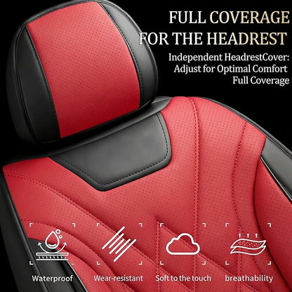 Car Seat Covers for GMC Acadia 2007-2026, Front Pair, Red | Luxury Full Coverage Leather Seat Protectors, Waterproof Breathable, Non-Slip, Easy to Install, Airbag Compatible, All-Season - Image 3