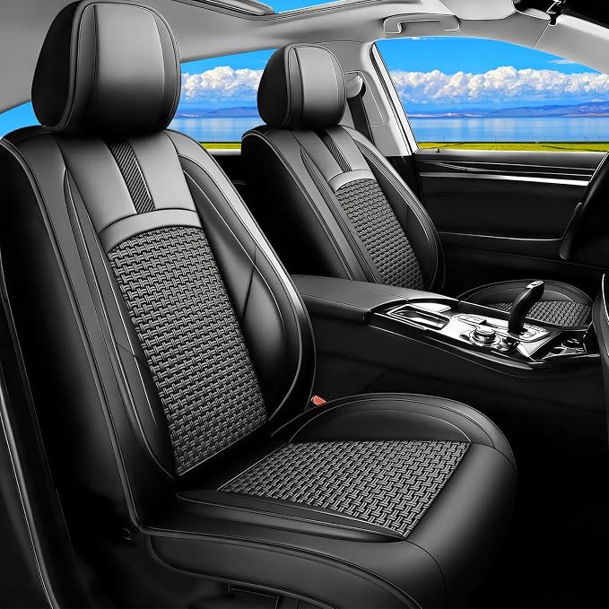 Fit Rogue Car Seat Covers for Nissan Rogue 2014-2024 2025 2026 -Upgraded Premium Breathable Cooling Ice Silk Leather Seat Covers,All-Weather Breathable Seat Cushion Protector,Full Set,Black by Unknown