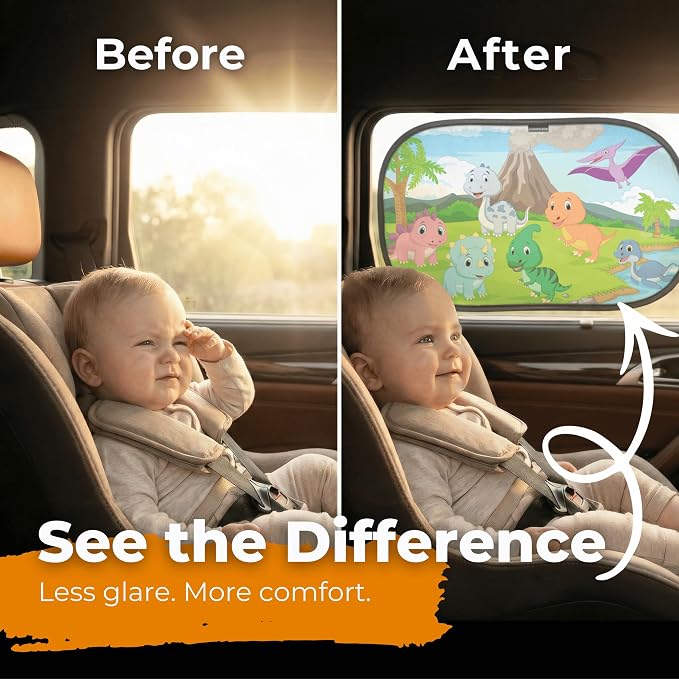 CARAMAZ Car Window Shade for Baby with Certified UV-Protection 2 Pack - 20"x12" - Image 3