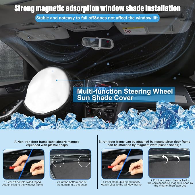 3PCS Car Window Shades Front Windshield Sun Shade Foldable Window Shade Custom Fit for 2018-2024 Volkswagen VW Taos Accessories Car Shades for Front Windows Anti-UV Rays Block Heat - Image 4
