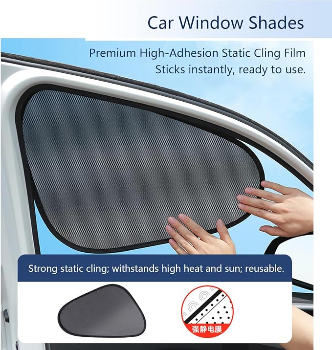2 Pack Car Window Shades, Mesh Static Adsorption Side Window Sunshade, Anti-UV Glare Heat Protection, Foldable Universal Fit for Cars SUV Van，Before - Image 3