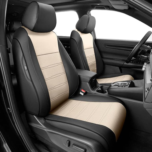 Custom Fit Seat Covers for Honda CRV 2023 2024 2025 2026 | EX-L/EX/EX/LX/Sport/Touring/Hybrid/Trailsport Full Set Faux Leather Waterproof Car Seat Cushion (Black/Beige) by AOMSAZTO
