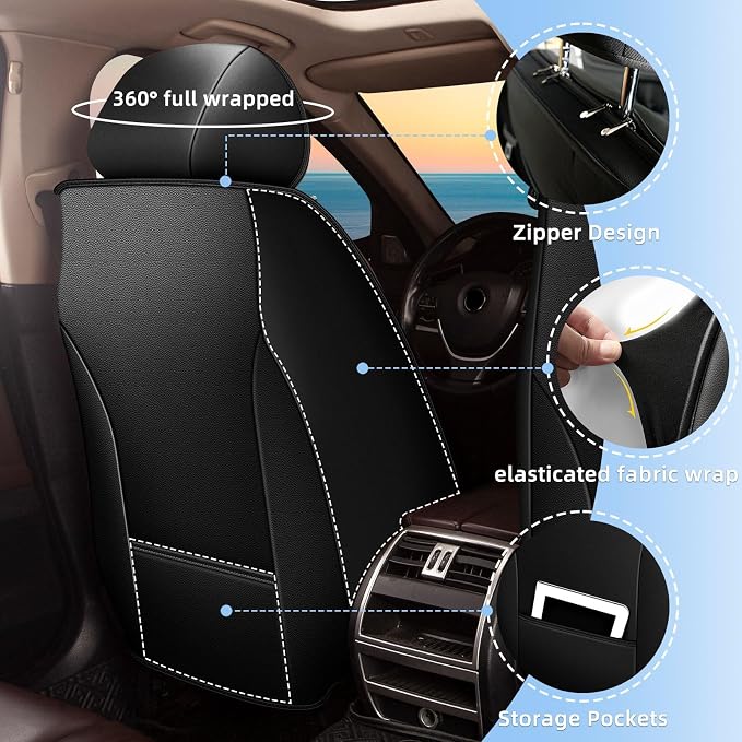 Car Seat Covers Fit for Mazda CX-90 2024-2025 2026 Front Set | Faux Leather Waterproof Automotive Seat Protectors,Compatible with Airbags,Easy to Install,2 Seats Grey - Image 2