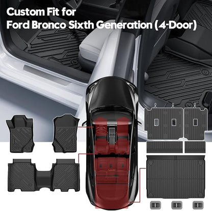 T TGBROS Floor Mats for Ford Bronco 4 Door 2021-2026, All Weather Custom Fit TPE Floor Liner Set with Front & Rear Mats, Cargo Liner & Backrest Mats, Full Coverage 11PCS Bronco Accessories - Image 2