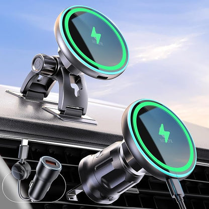 for iPhone Magsafe Car Mount Charger Vent-LED Wireless Car Charger | Magnetic Car Phone Holder HandsFree Car Mount Fast Car Charger for iPhone 17/16/15/14/13/12 Series by MOKPR