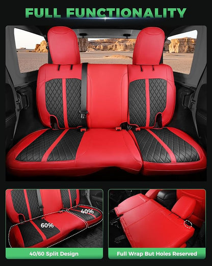 RIDEPOSH for Jeep Wrangler Leather Custom Car Seat Covers Full Set 4 Door | 2013-2017 JK, Luxury Accessories, Waterproof Protectors, 40/60 Spilt, Full Wrap, Durable, Back Organizer, Anti-slip, 5 Seats - Image 4