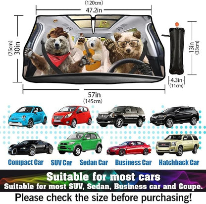 Socira Funny Bear Car Window Shades Windshield Sun Shade Umbrella | Foldable Bear Sunshade for Front Window Auto Windshield Sunshade Covers Bear Car Accessories 57'' X 30'' - Image 3