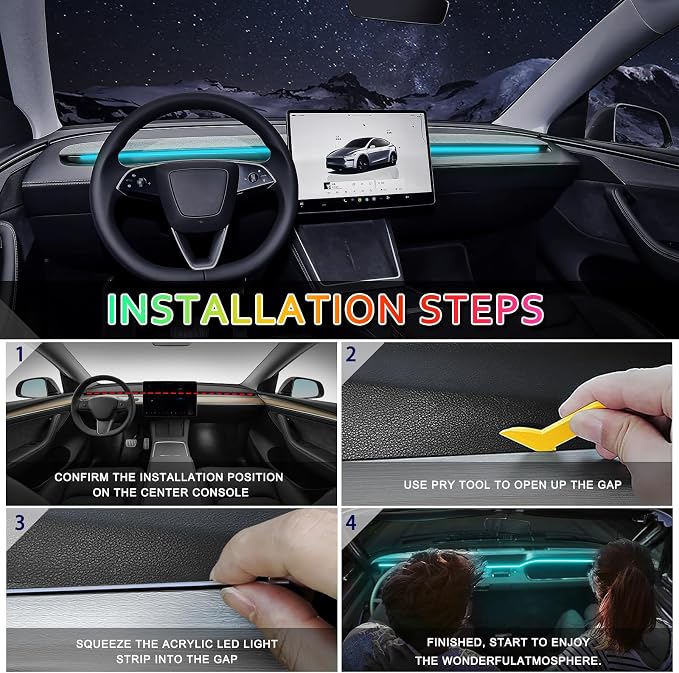 Acrylic Interior Car LED Strip Light with 6mm Sewing Edge - 43.3 inches Ambient Lighting Kits, Neon LED Strip Light(110CM/43.3IN, Ice Blue) - Image 6