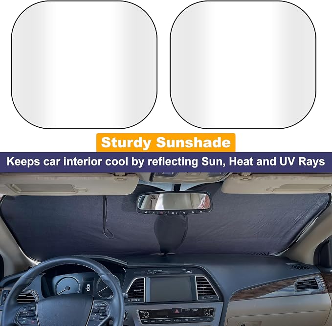 EcoNour 2-Piece Foldable Car Front Window Sun Shade, UV & Heat Protection - Image 2