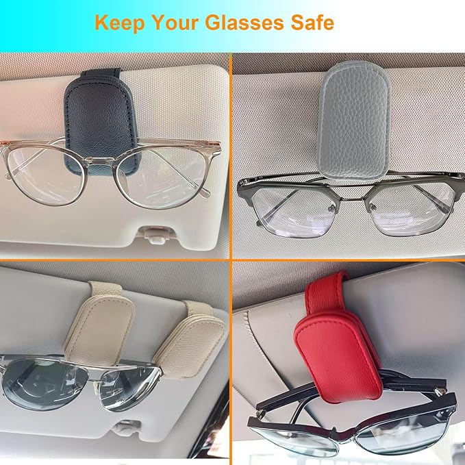 Sunglass Holder for Car, Magnetic Leather Sunglasses Clip for Car Visor, Eyeglass Hanger Clip for Car Sun Visor (Silver Grey 2 Pack) - Image 5