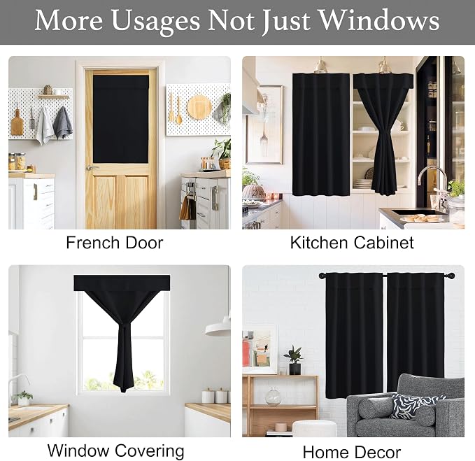NICETOWN Black Blackout Short Curtains for French Door 72 Inches Long | Sidelight Door Portable Adjustable Thermal Insulated Curtains for Front Back Kitchen, 26" x 72", 1 Panel - Image 2