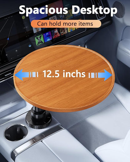 Tesla Model 3 Y Wood Car Cup Holder Tray Table for iPad Laptop Food | Detachable 360 Rotating Car Desk for Working & Eating, Tesla Model 3 Y Accessories 2026 2025 2024 Car Essentials - Image 2