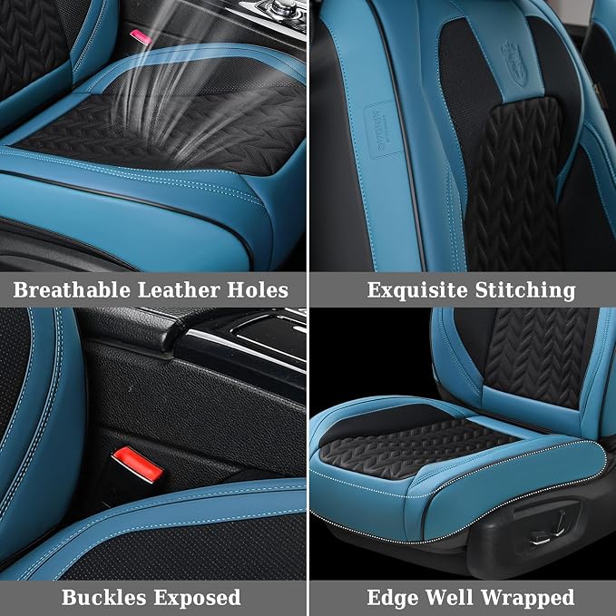 Coverado Car Seat Cover Winter, Front Seat Cover, Seat Covers for Cars, 2PCS Car Seat Protector, Breathable Faux Leather Car Seat Cushion, Car Seat Protector, Blue Car Seat Covers Fit Most Vehicles - Image 6