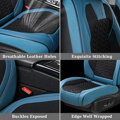 Coverado Car Seat Cover Winter, Front Seat Cover, Seat Covers for Cars, 2PCS Car Seat Protector, Breathable Faux Leather Car Seat Cushion, Car Seat Protector, Blue Car Seat Covers Fit Most Vehicles - Image 6