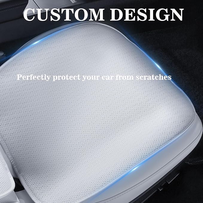 TOPABYTE Seat Cushion Covers Full Set for Tesla Model 3 Highland 2017-2026 | Front Rear Four Seasons Universal Breathable Ice Silk White Back Car Seat Protector Pad Cushion Anti-Slip Mat Accessories - Image 8