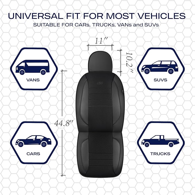 Skechers Air-Cooled Memory Foam Seat Covers,Mesh Thick Car Seat Covers,Piping Leather Car Seat Covers Front Seats,Airbag Compatible,Automotive Comfort Universal FitMost Cars,Vans,Truck,SUV,Black - Image 5