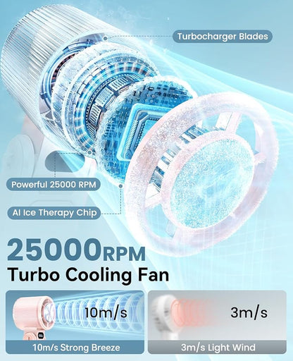 DIGIX Portable Handheld Turbo Fan with Ice Cooling, Rechargeable Personal Fan, Up to 15Hrs Cooling, 100 Speeds 25000RPM Powerful Portable Fan for Travel Outdoor,120° Adjustable, LED Display (Pink) - Image 3