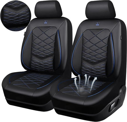 CAR PASS Luxury Nappa Leather Seat Covers Front, Water Resistant 3D Memory Foam Car Seat Covers with Lumbar Support,Thick Seat Cover Airbag Compatible Universal Fit for Sedan SUV Van Truck, Black Blue - Image 8