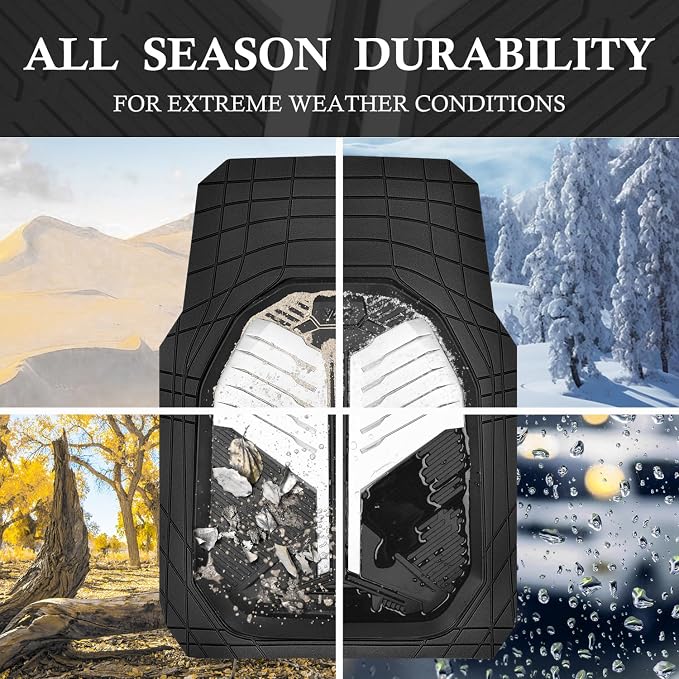 CAR PASS Heavy Duty Rubber Car Mats, Deep-Dish Car Floor Mats All Weather, Universal Two-Tone Trim-to-Fit for SUVs Trucks Sedans, Waterproof Anti-Slip, 3 Pieces V12 Black and White - Image 3