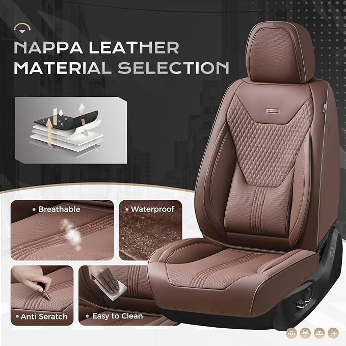 Coverado Car Seat Covers with Lumbar Support, Front Covers for Cars, Universal Automotive Seat Cover, Waterproof, Leather Car Seat Cushion, Interior Seat Protectors for Most Cars - Image 2