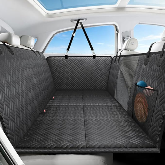 Dog Car Seat Cover for Back Seat, Hard Bottom Back Seat Extender for Dog | Supports 400lbs, Waterproof, Heavy Duty, Scratch Resistant, Dog Hammock for Midsize Cars & Compact SUVs, Black, 53 Inch by Unknown