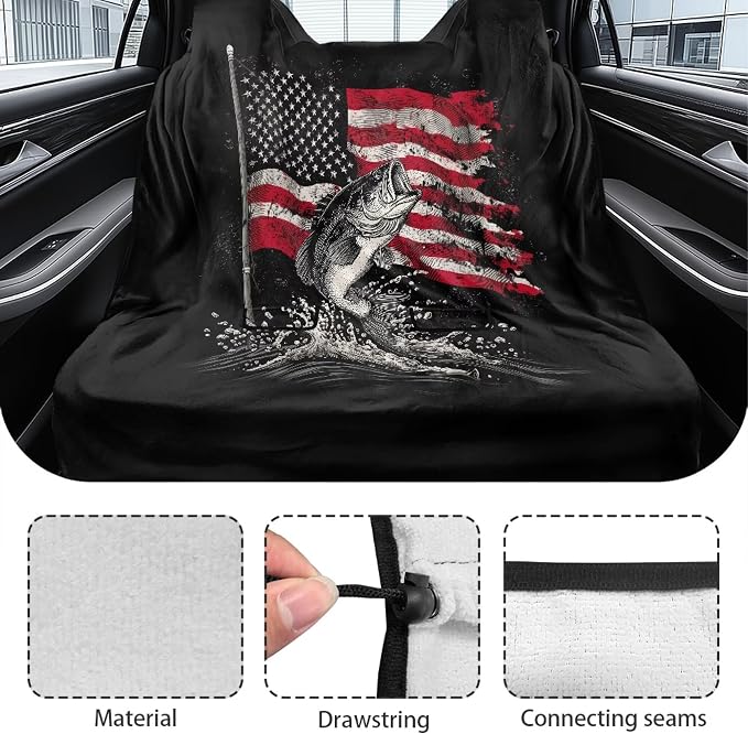 American Flag Bass Fish Print Rear Bench Towel Seat Covers, 250th Anniversary Dog Car Seat Cover for Back Seat, Waterproof Universal Fit Interior Protector for Auto, Van, SUV - Image 6