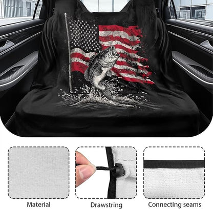 American Flag Bass Fish Print Rear Bench Towel Seat Covers, 250th Anniversary Dog Car Seat Cover for Back Seat, Waterproof Universal Fit Interior Protector for Auto, Van, SUV - Image 6