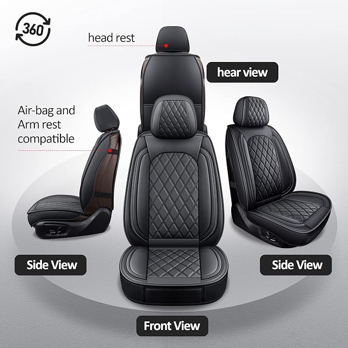 Seat Covers Full Set, Leather Car Seat Cover Fit for Sedan SUV Truck | Black Automotive Seat Covers,Waterproof, Front & Rear,Universal Car Seat Protector for For Families, Pets,Commuters - Image 6