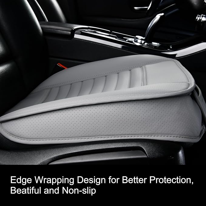 2pc Edge Wrapping Comfortable Car Front Seat Covers, Seat Protectors, Anti-Slip Bottom Seat Cushion Covers for Auto with PU Leather(Gray) - Image 3