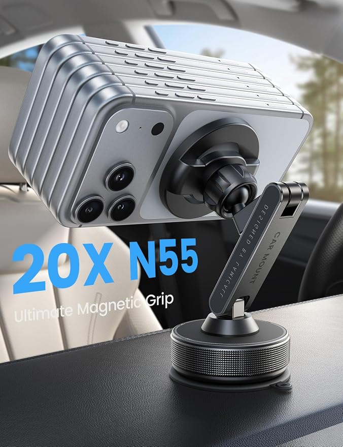 Lamicall Car Phone Holder Mount Ultra Nano Gel & 70+LBS Vacuum Suction Cup | 20X Strong Magnets 360° Phone Holders for Your Car Dashboard Windshield Car Mount for iPhone 17 16 15 Pro Max S26 S25 Black - Image 5