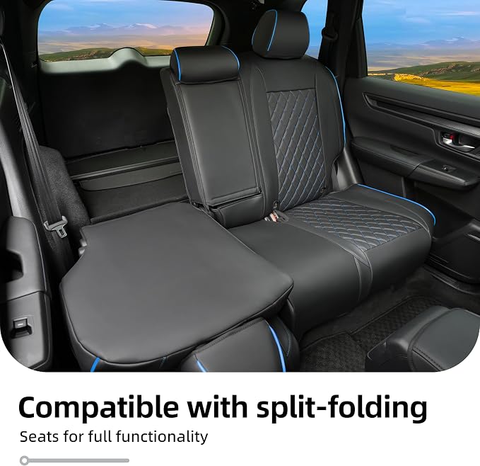 Lolcar CRV Seat Covers Custom Fit for Honda CRV 2023 2024 2025 2026 Leather Car Seat Cover Full Set for Trucks SUV,Waterproof Car Seat Cushion,Faux Leather (Black Blue Grid) - Image 7