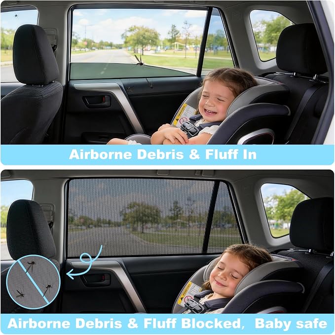 XCBTY 11-23 4Runner Window Shade for Rear Seat Windows, 2-Pack Magnetic | Blocks 99% UV to keep baby & pets cool. One-way privacy mesh allows fresh air flow. Press clip & hold 5s for maximum grip. - Image 6