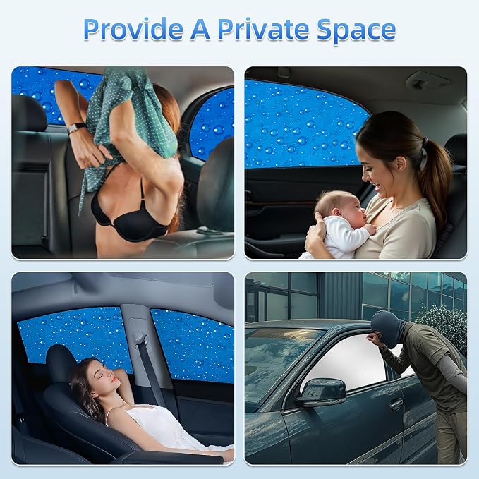Aokway Side Window Sunshade Sun Shade for Car Window Double Thickness Auto Windshield Sunshades Curtain Universal Fit for Driver for Baby UV Protection (Blue, Front+Rear Side 4Pcs) - Image 4