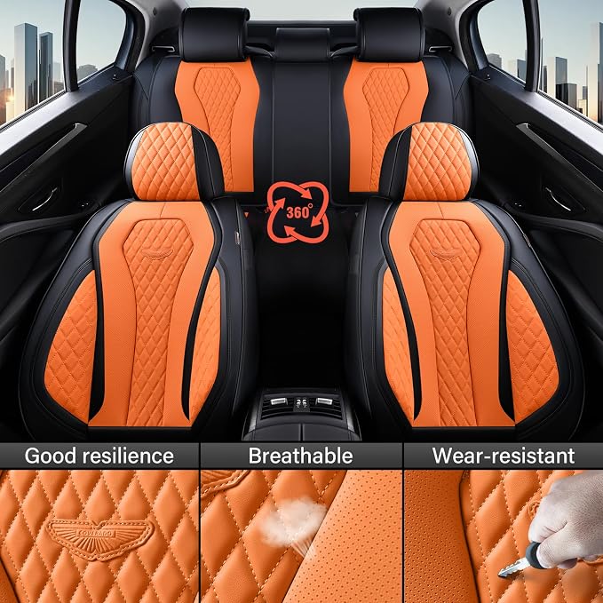 Coverado Car Seat Covers, Seat Covers Front Seats,Orange Car Seat Cover, Waterproof Car Seat Covers, Car Seat Cushion, Front Leather Seat Protector Fit for Most Cars - Image 5