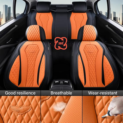 Coverado Car Seat Covers, Seat Covers Front Seats,Orange Car Seat Cover, Waterproof Car Seat Covers, Car Seat Cushion, Front Leather Seat Protector Fit for Most Cars - Image 5