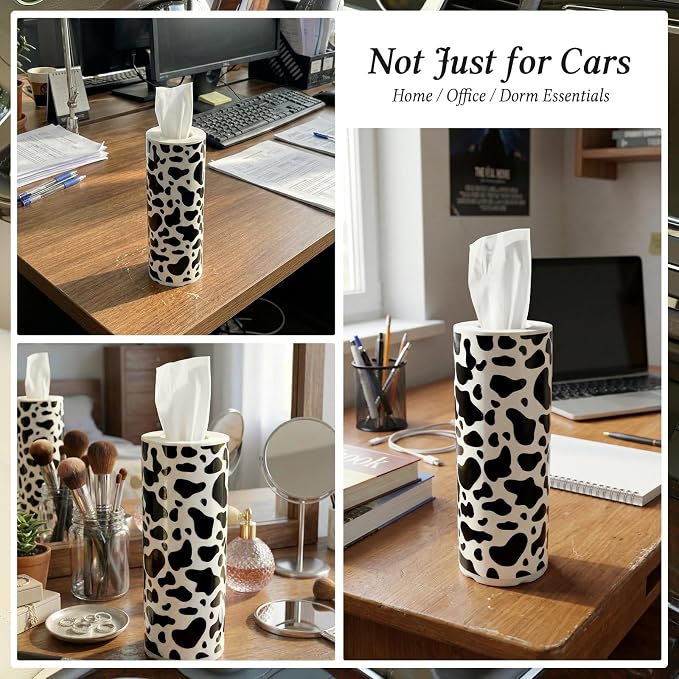 Car Tissues Cylinder for Cup Holder - Refillable Round Tissue Canister with 2 Packs Tissues - Cow Car Decorations,Cow Cars Interior Accessories for Women & Men - Fits Most Auto Cup Holders (Cow Print) - Image 7