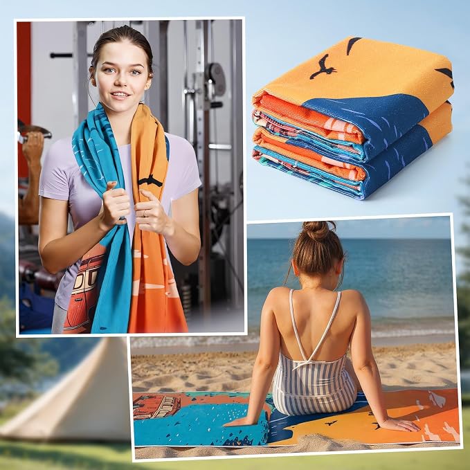 Hahafelt 2 Pack Car Seat Towel Covers Athletic Running Towel Performance Microfiber Post Workout Sweat Washable Cover Non Slip for Seat Outdoor Sport (Beach Camping) - Image 6