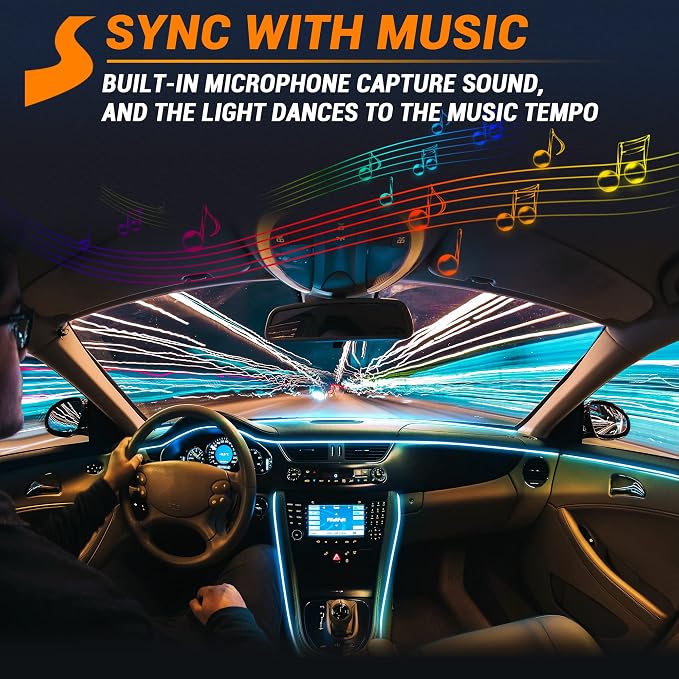Interior Car LED Strip Lights 470 inches Fiber Optic tubing USB Powered RGB 10 in 1 Car Neon with Wireless APP and Remote Control, Ambient Lighting Kits 16 Million Colors,Sync to Music - Image 5