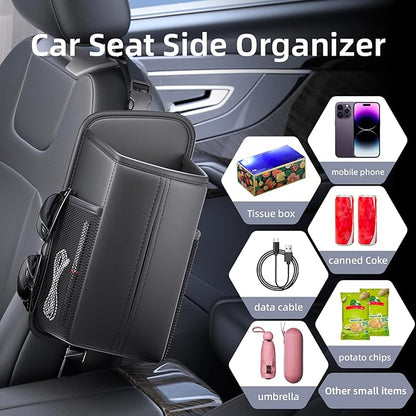 Car Tissue Holder for Front Seat | Wide Refill Opening, 2 Side Mesh Pockets for Phones & Cards, Fits 150 Tissues, Durable PU Leather car seat organizer - Image 5