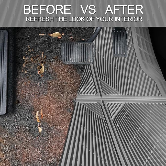 CAR PASS Gray Rubber Floor Mats&Cargo Liner,Waterproof Truck Mats Heavy Duty,All Weather Trim-to-Fit Automotive Mat for Car Truck SUV,Anti-Slip Easy Clean Durable,Full Set 5-Piece,3D Emboss All Grey - Image 7
