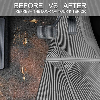 CAR PASS Gray Rubber Floor Mats&Cargo Liner,Waterproof Truck Mats Heavy Duty,All Weather Trim-to-Fit Automotive Mat for Car Truck SUV,Anti-Slip Easy Clean Durable,Full Set 5-Piece,3D Emboss All Grey - Image 7
