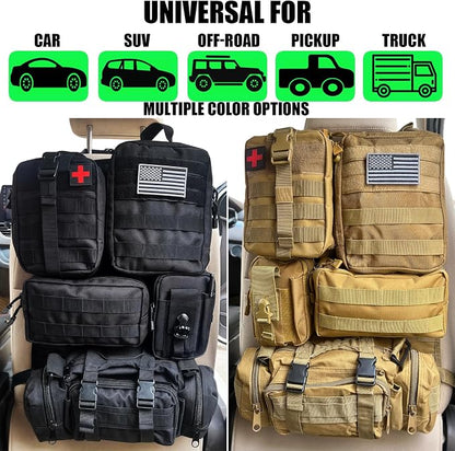 7 PACK Tactical Seat back organizer Truck organizer With 6 Detachable Pouches Universal For Car Truck Ford Jeep Military-Grade Heavier Panels With Multi-functional Packs (Black) - Image 8