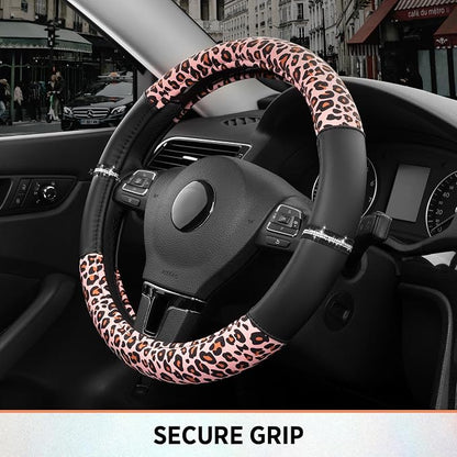Road Comforts Leopard Steering Wheel Cover for Women, Cute Anti-Slip Microfiber Leather, Fits 14.5-15 Inch Steering Wheel 14.5-15 Inch - Black and Pink Cheetah - Image 5