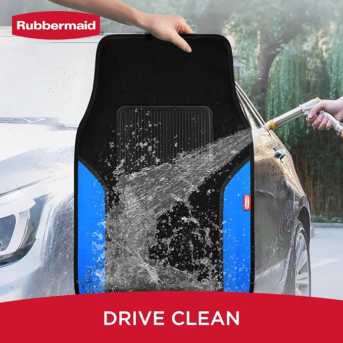 Rubbermaid Car Mats, Carpeted Floor Car Mat with Faux Leather & Built-in Heel Pad, Two-Tone Car Rug Floor Mats, Stylish Carpeted Floor Mats for Cars, Trucks & SUVs Blue Color - Image 5