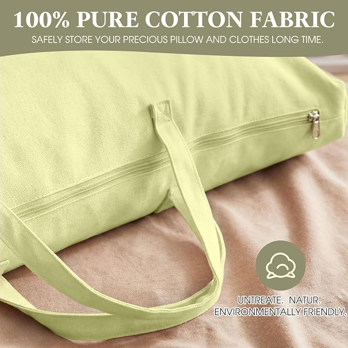 2 Pack Travel Pillow and Blanket Bags, 100% Cotton Canvas Pillow Storage Bag with Handles, Heavy Duty Breathable Organizer for Bedding Linens, Pillow Bag for Traveling(2,Olive Green,20"x36") - Image 7
