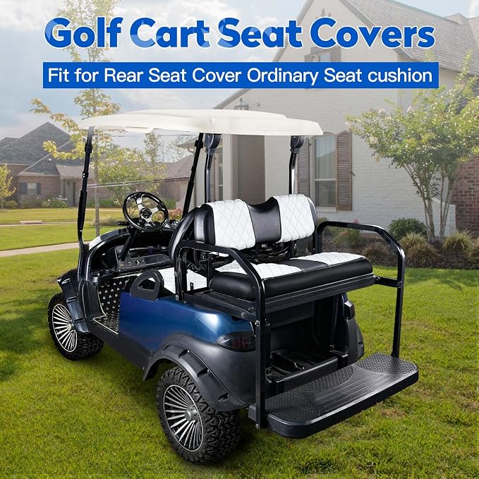NOKINS Golf Cart Seat Covers Fits Aftermarket Standard Rear Seat Cushion | Fit for Club Car Precedent/DS/EZGO RXV/TXT/Yamaha Drive, No Stapler, Multiple Colors&Breathable (White&Black) - Image 2