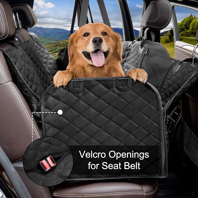 Dog Car Seat Cover with Storage Pockets Mesh Visual Window, Waterproof Nonslip , Heavy Duty Scratchproof Pet Dog Back Seat Cover Hammock for Cars Trucks and SUVs - Image 2